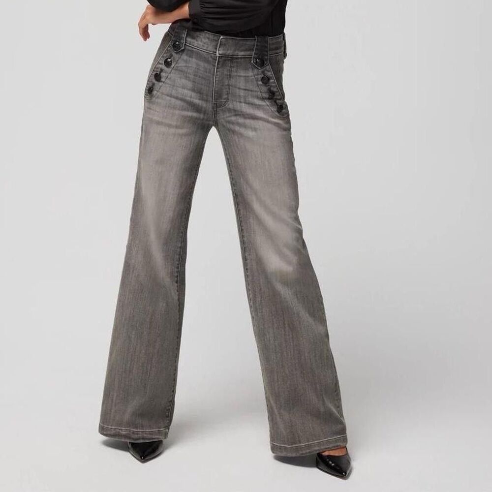 White House Black Market  High Rise Mariner Wide Leg Jeans Faded Black 6 30x32